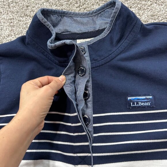 L.L. Bean Women's Sz Large Navy & White Striped Long-Sleeve Pullover Shirt Cotto - Picture 3 of 8